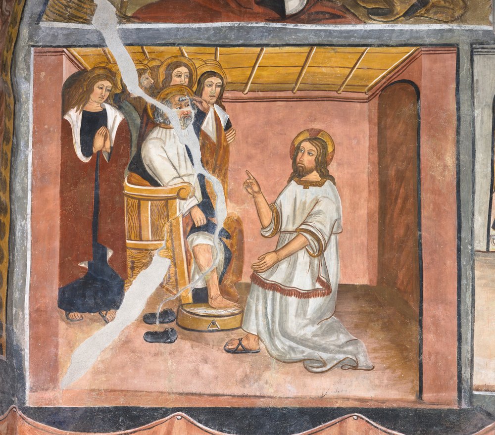 Jesus wäscht Petrus die Füße beim letzten Abendmahl von Giovanni di Cherasco Botoneri