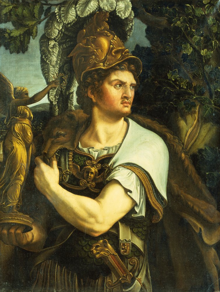 Porträt von Alexander dem Großen mit einer vergoldeten Siegesstatue von Giulio (circle of) Romano