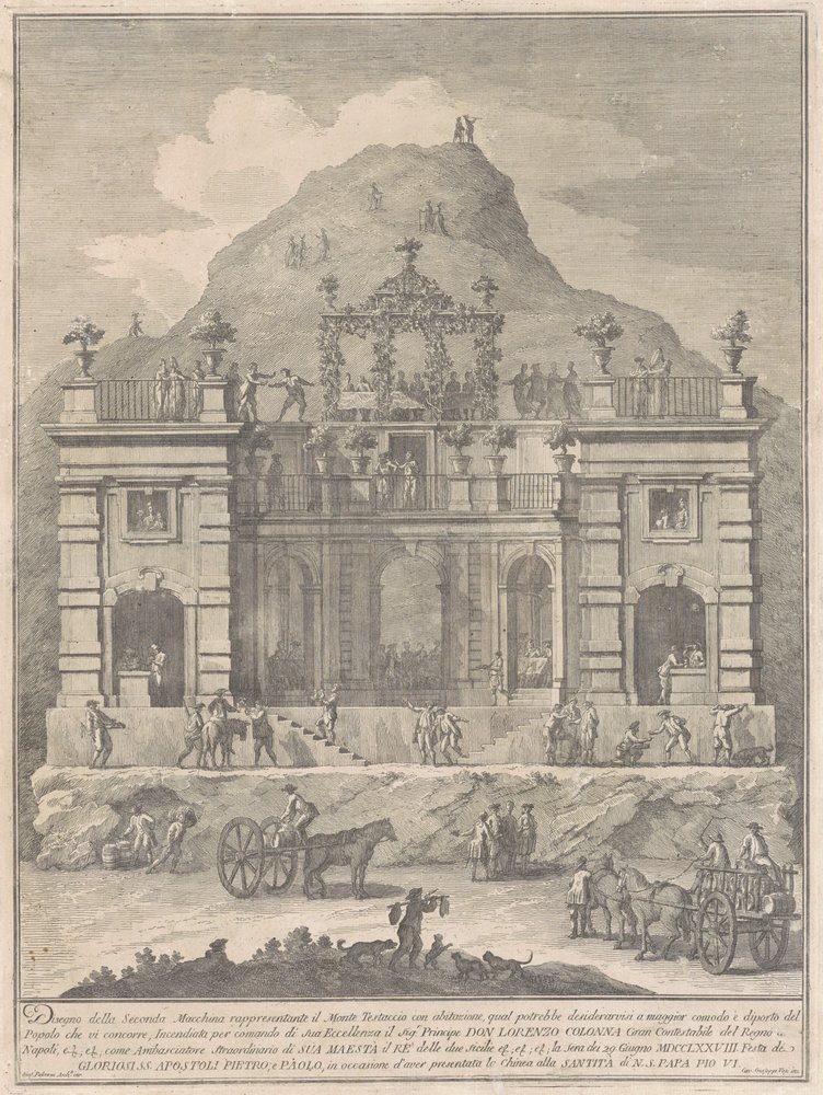Die Seconda Macchina für die Chinea von 1778: Eine Wohnung in der Nähe von Monte Testaccio von Giuseppe Vasi, after Giuseppe Palazzi