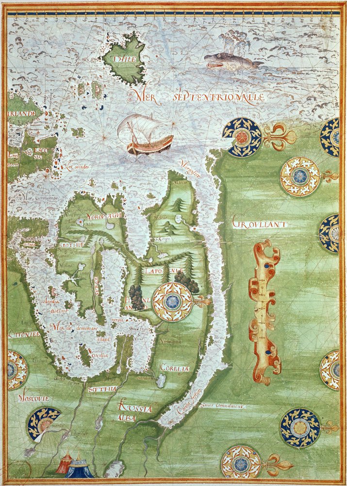 Fol. 10v, Karte von Skandinavien und Nordrussland, aus „Cosmographie Universelle“, 1555 von Guillaume Le Testu