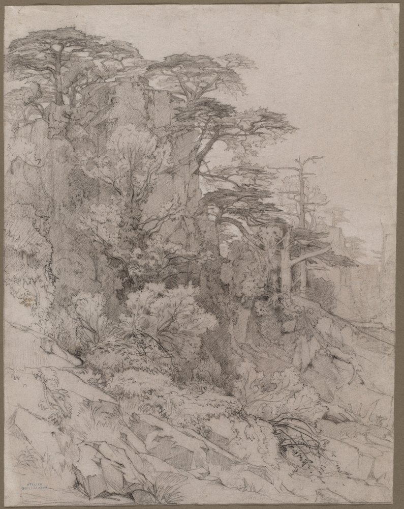 Bäume einer felsigen Hügellandschaft von Gustave Achille Guillaumet