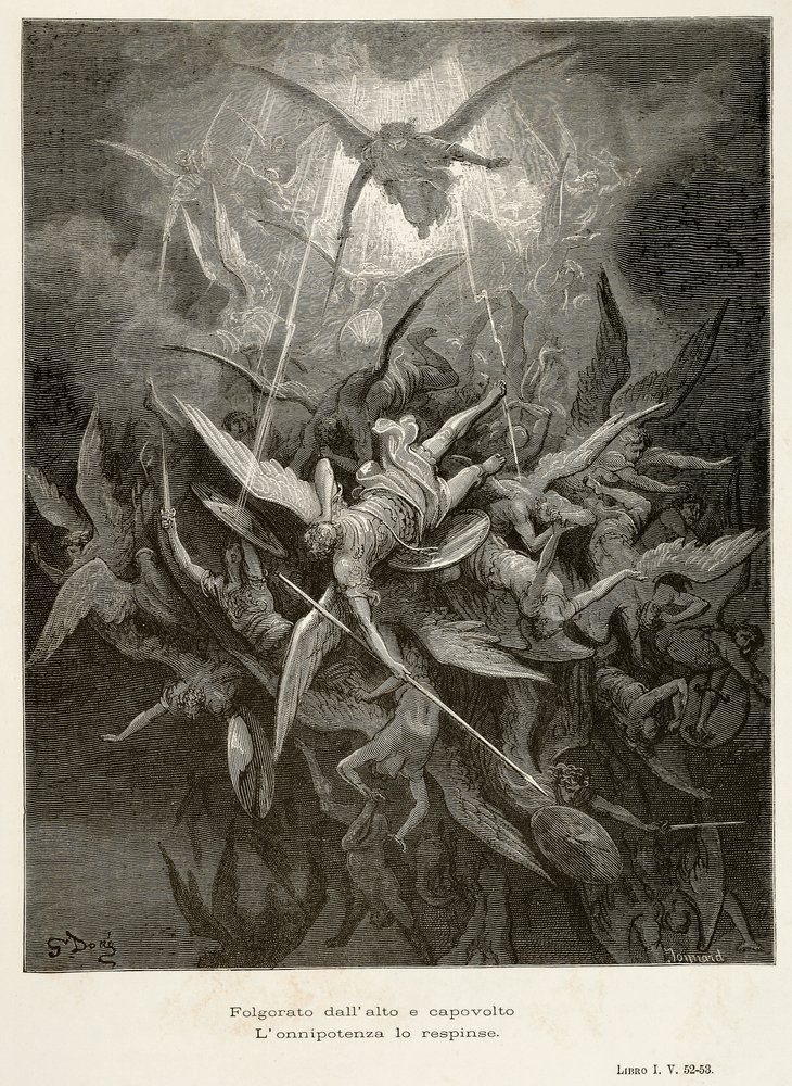 Der Fall der Engel, Szene aus Paradise Lost von Gustave Dore