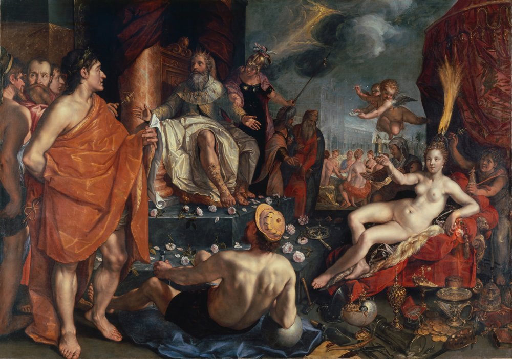 Hermes führt Pandora König Epimetheus zu, 1611 von Hendrick Goltzius