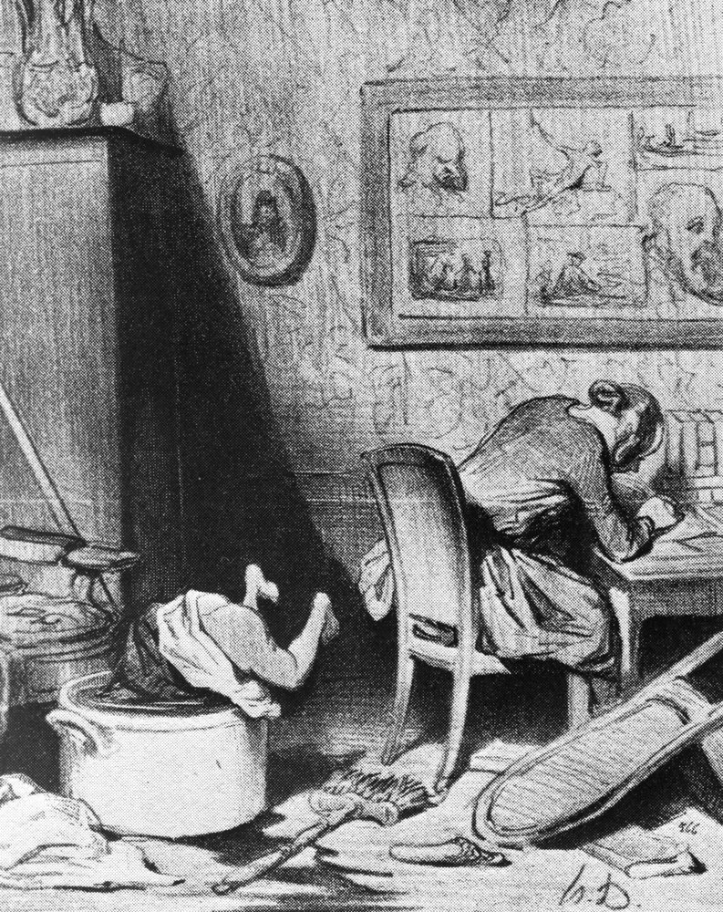 Weibliche Autorin vernachlässigt ihre Familie von Honoré Daumier