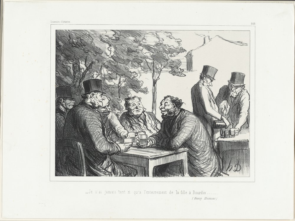 „Ich habe nie so viel gelacht wie bei der Beerdigung von Bourdins Tochter...“ (Henri Monnier), Platte 303 aus Souvenirs d’artistes von Honoré Victorin Daumier