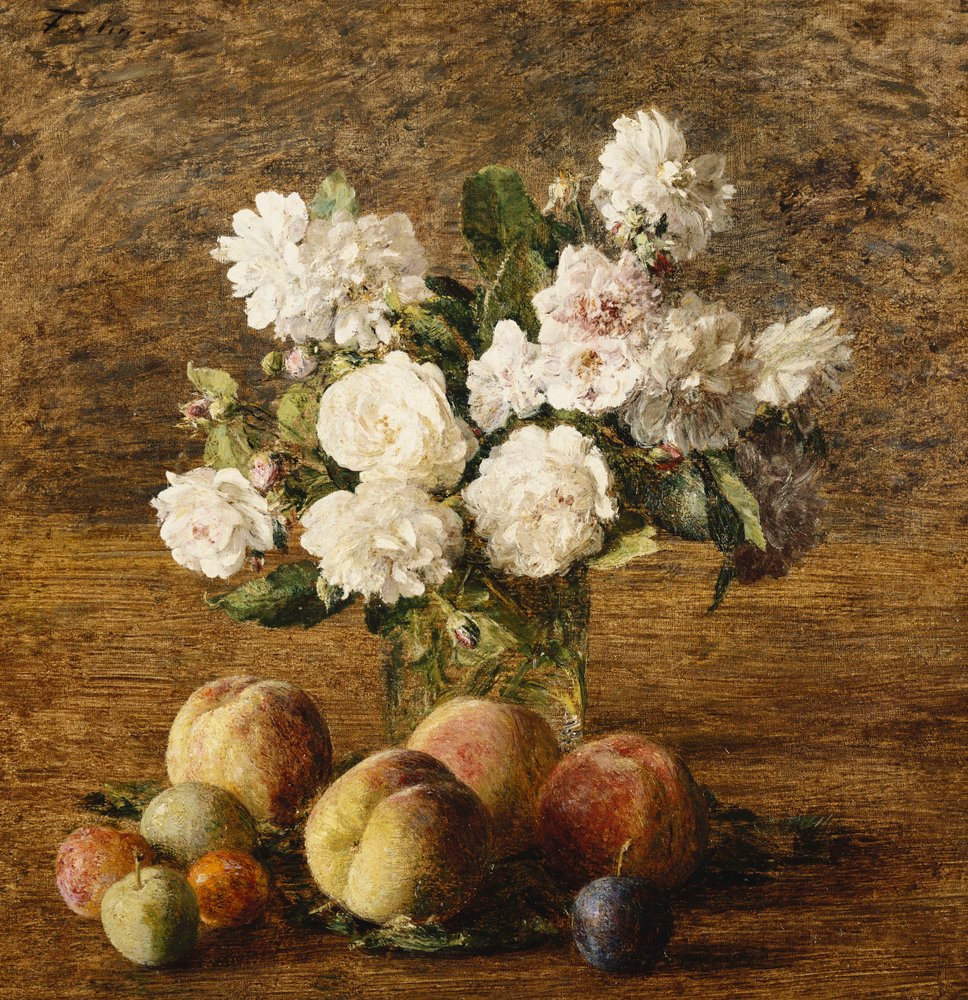 Stillleben: Rosen und Früchte von Ignace Henri Jean Fantin-Latour