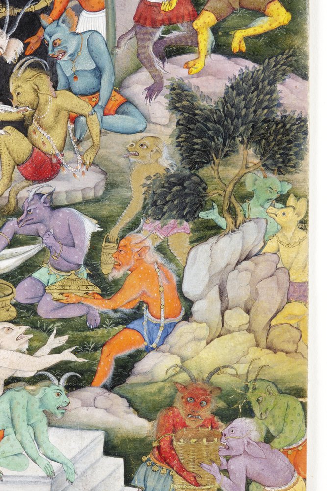 (Detail) Dämonen in einer wilden Landschaft, ca. 1600 von Indian School