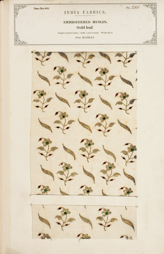 Bunte Karomusselinprobe aus Arnee in Madras, aus The Collection of the Textile Manufacturers of India, von John Forbes Watson, veröffentlicht 1866 von Indian School