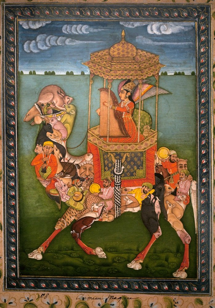 Magisches Kamel. Gemalte Miniatur, um 1750, Kunst aus Rajasthan und Pahari (Indien). Nationalmuseum von Korea, Seoul (Südkorea). von Indian School