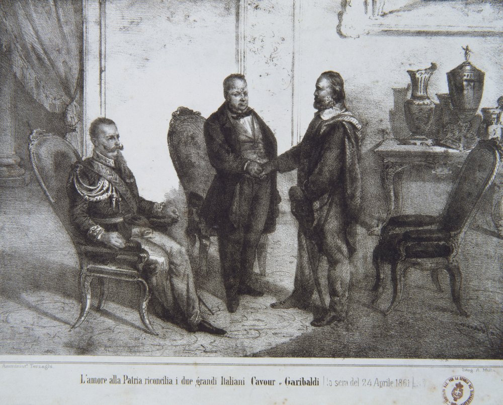 Rat zwischen Garibaldi und Cavour am 24. April 1861 von Italian School