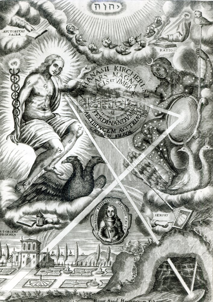 Frontispiz von Ars Magna Lucis et Umbrae von Athanasius Kircher (1601-80), Rom, 1646 von Italian School