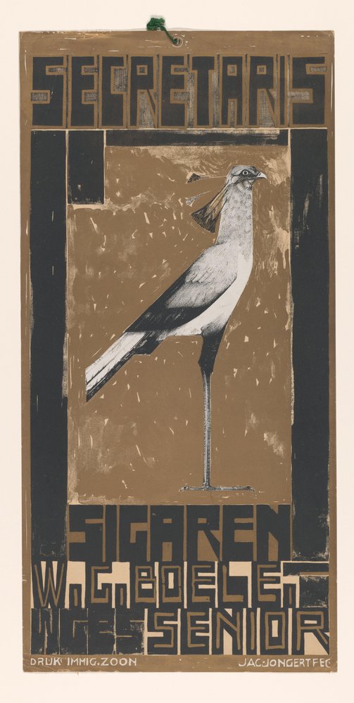 Werbeplakat für Secretaris-Zigarren, mit Vogel von Jac Jongert