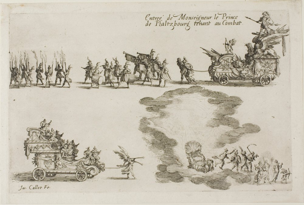 Einzug des Monsignore, des Prinzen von Phalsbourg, Verteidiger im Kampf, aus Der Kampf an der Barriere von Jacques Callot
