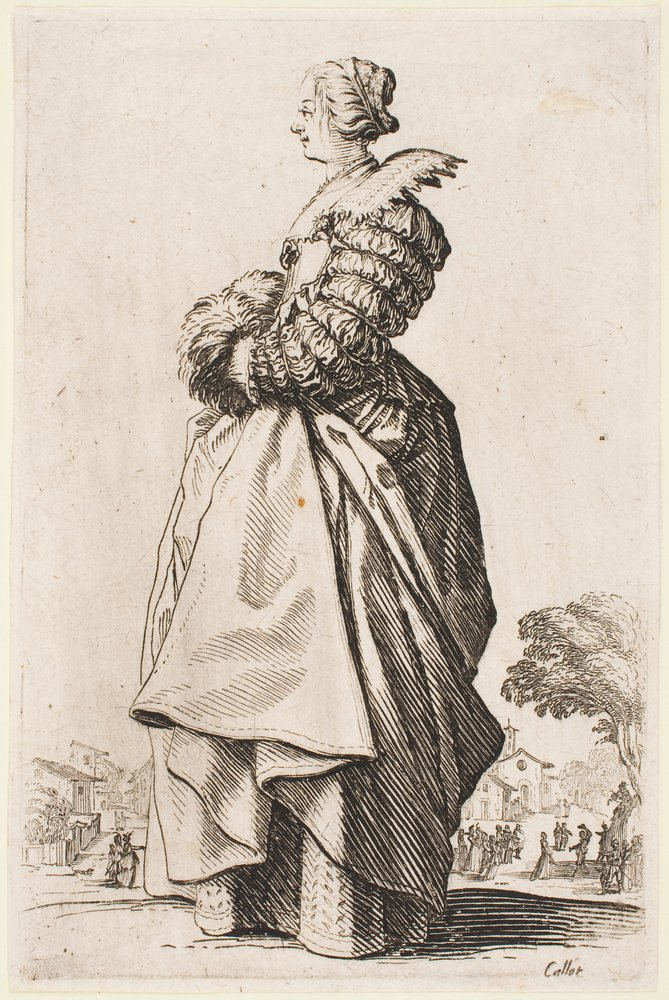 Dame mit Muff (aus der Serie „Der Adel von Lothringen“) von Jacques Callot