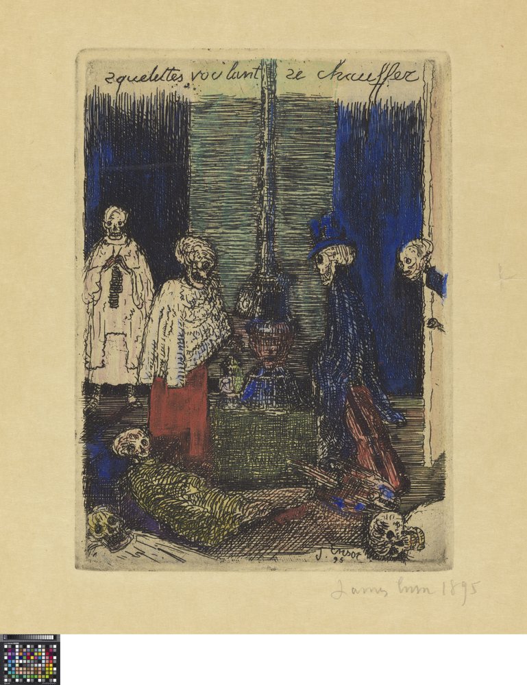 Skelette, die sich wärmen wollen von James Ensor