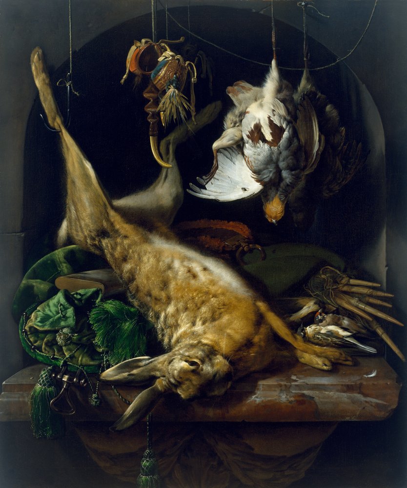 Stillleben mit einem toten Hasen, Rebhühnern und anderen Vögeln in einer Nische, ca. 1675 von Jan Baptist Weenix