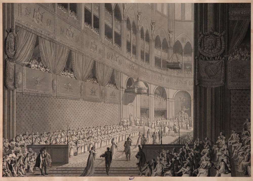 Die Krönung Napoleons I., ca. 1805 von Jean-Baptiste and Fontaine, Pierre Francois Leonard Isabey