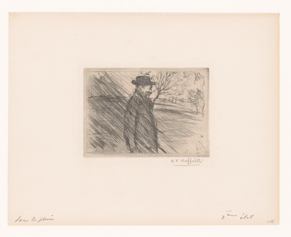 Mann mit Hut im Regen von Jean François Raffaëlli (signed by artist)