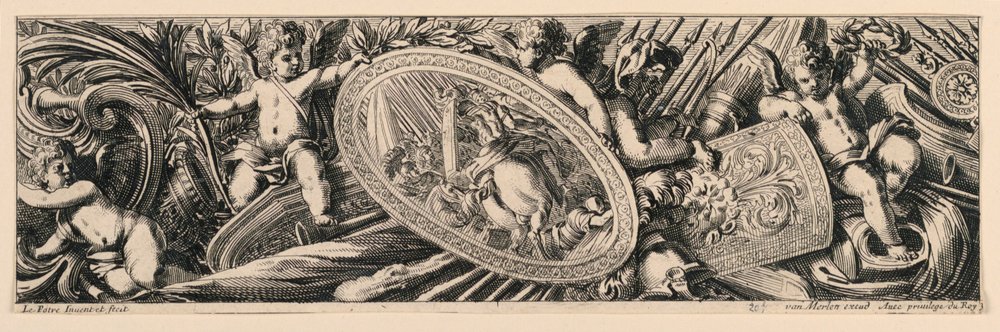 Fries: Waffen-Trophäen und Putti von Jean le Pautre