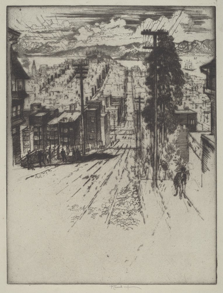Hinunter und hinauf die Hügel zur Bucht, San Francisco von Joseph Pennell