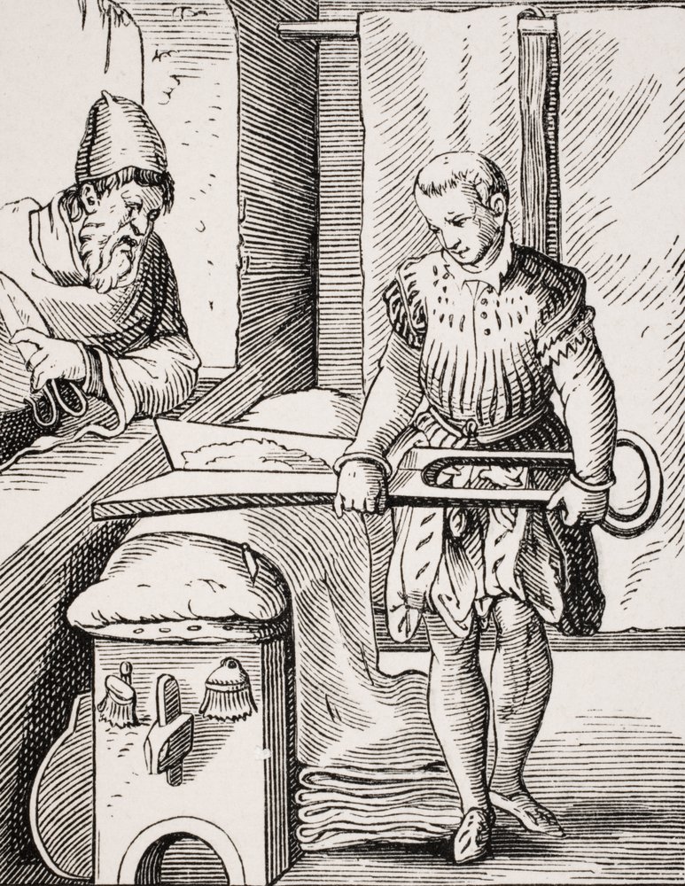 Tucharbeiter, Reproduktion eines Holzschnitts aus dem 16. Jahrhundert, 19. Jahrhundert von Jost (after) Amman