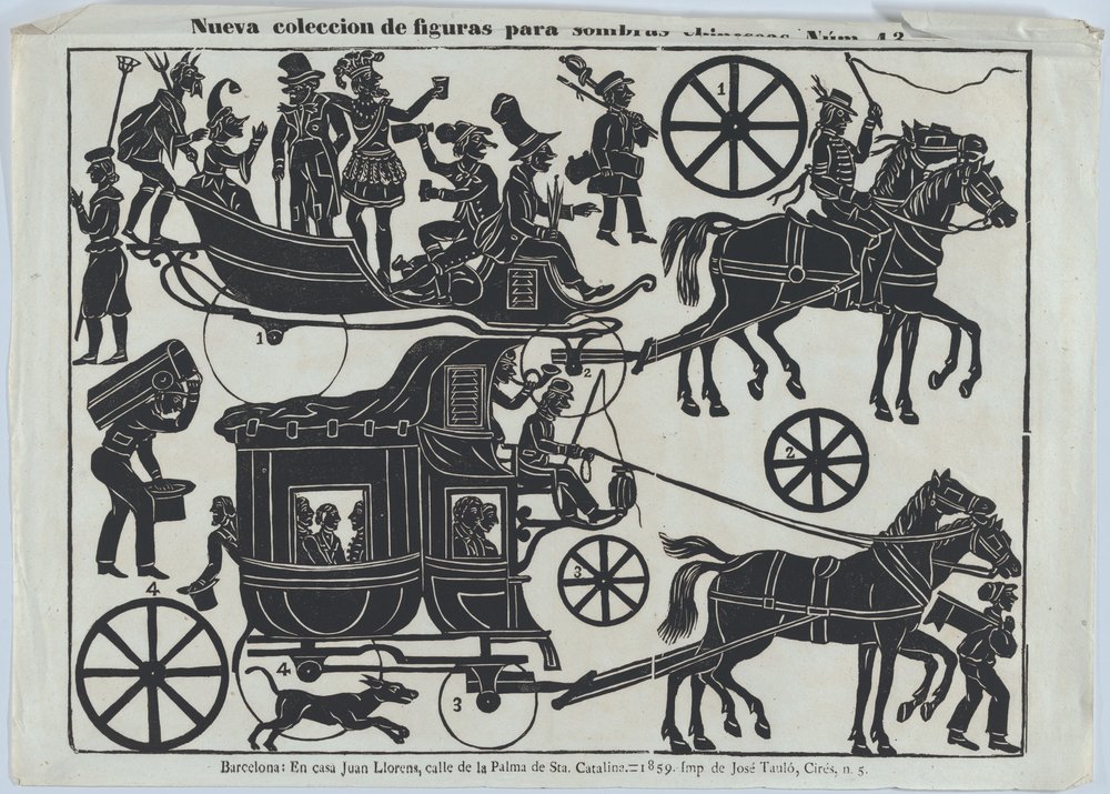 Blatt 13 mit Figuren für chinesische Schattenspiele, 1859 von Juan Llorens