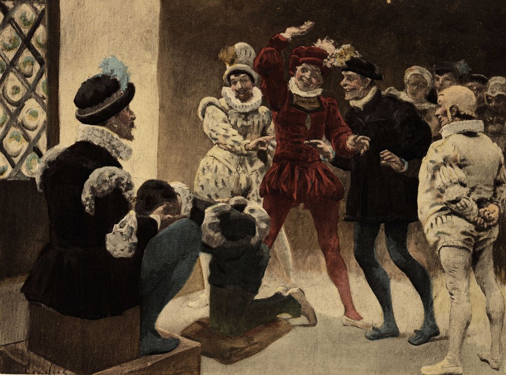 Männer spielen Chapifou. Illustration von Jules Garnier. In "Rabelais et l