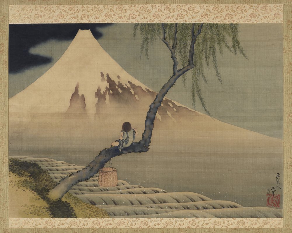 Junge betrachtet den Fuji, 1839 von Katsushika Hokusai