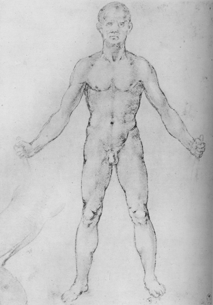 Nackter Mann mit ausgestreckten Armen, von vorn gesehen, um 1480, 1945 von Leonardo da Vinci