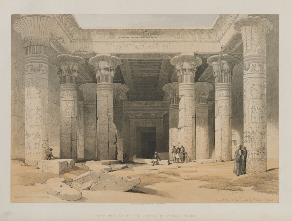 Ägypten und Nubien, Band I: Großes Portikus des Tempels von Philae, Nubien, 1847 von Louis Haghe