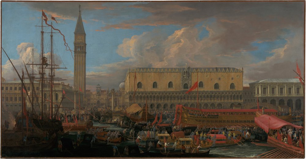 Der Bucintoro verlässt das Bacino di San Marco von Luca Carlevarijs