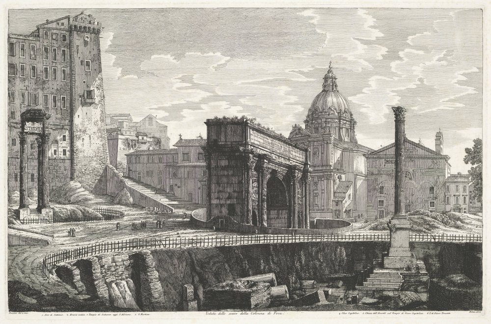 Die Säule des Phokas auf dem Forum Romanum (Veduta dello scavo della Colonna di Foca) von Luigi Rossini