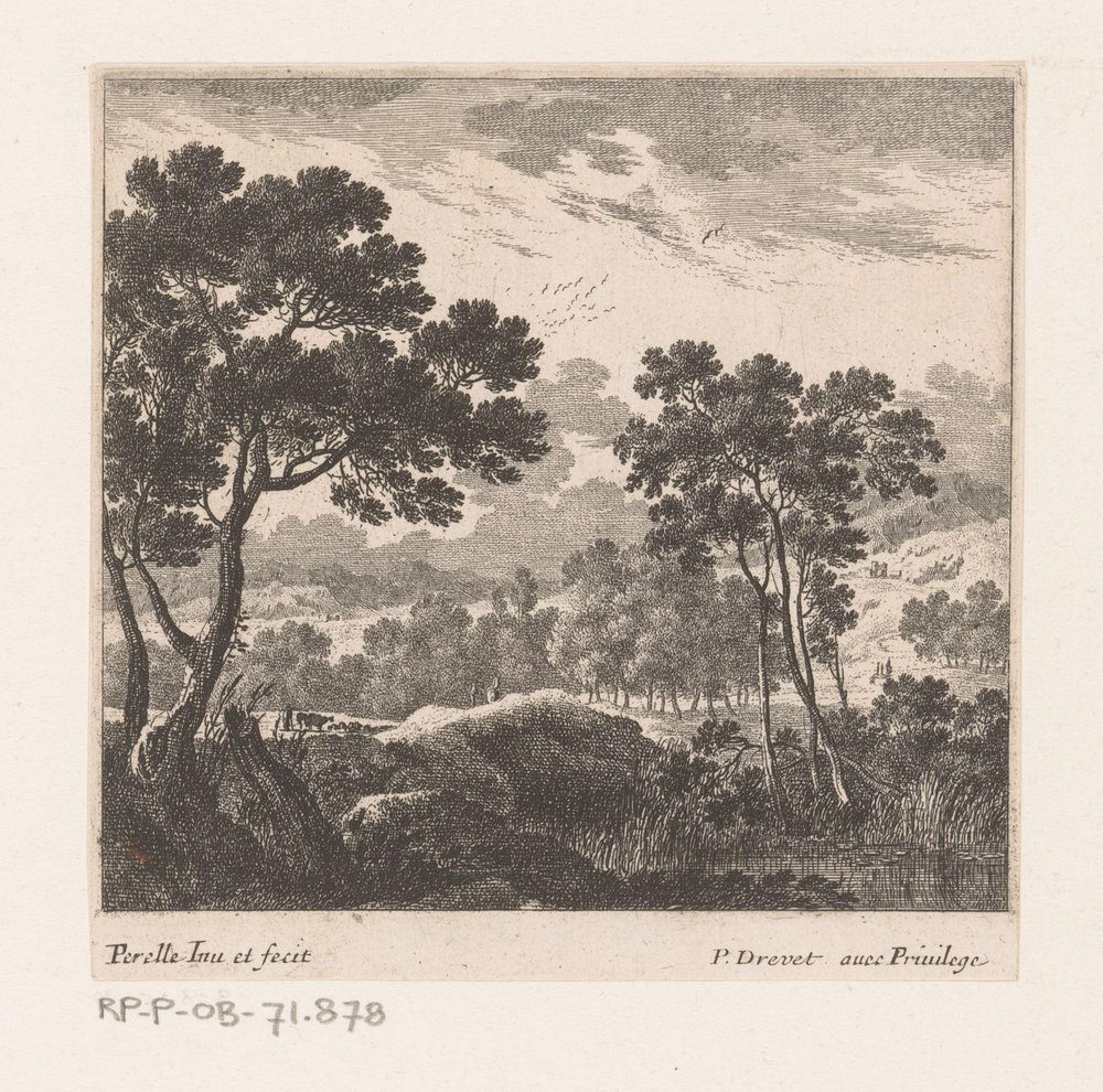 Landschaft mit Bäumen und See von Nicolas Perelle
