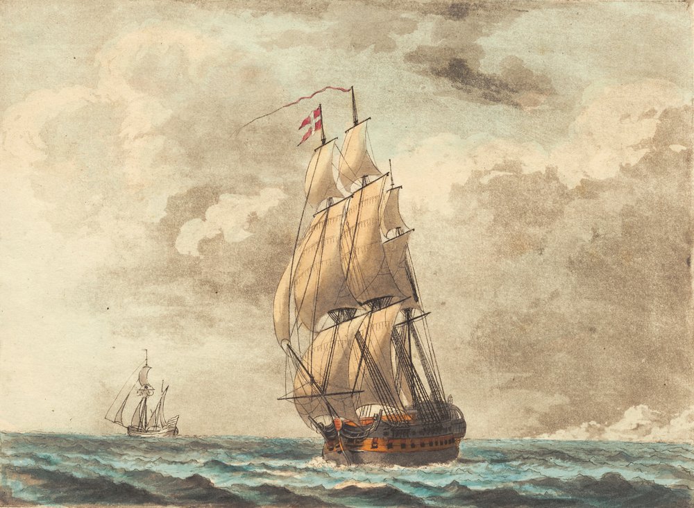 Ein dänisches Kriegsschiff segelt bei leichter Brise von Niels Truslew