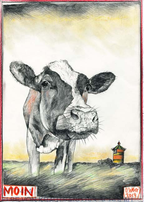 MOIN" / Kuh / Pilsumer Leuchtturm - von OLE WEST von Ole West