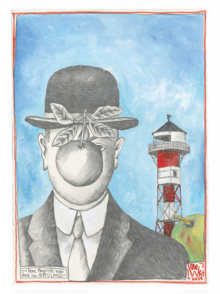 Rene Magritte war doch im Alten Land" - Kunstdruck von Ole West von Ole West