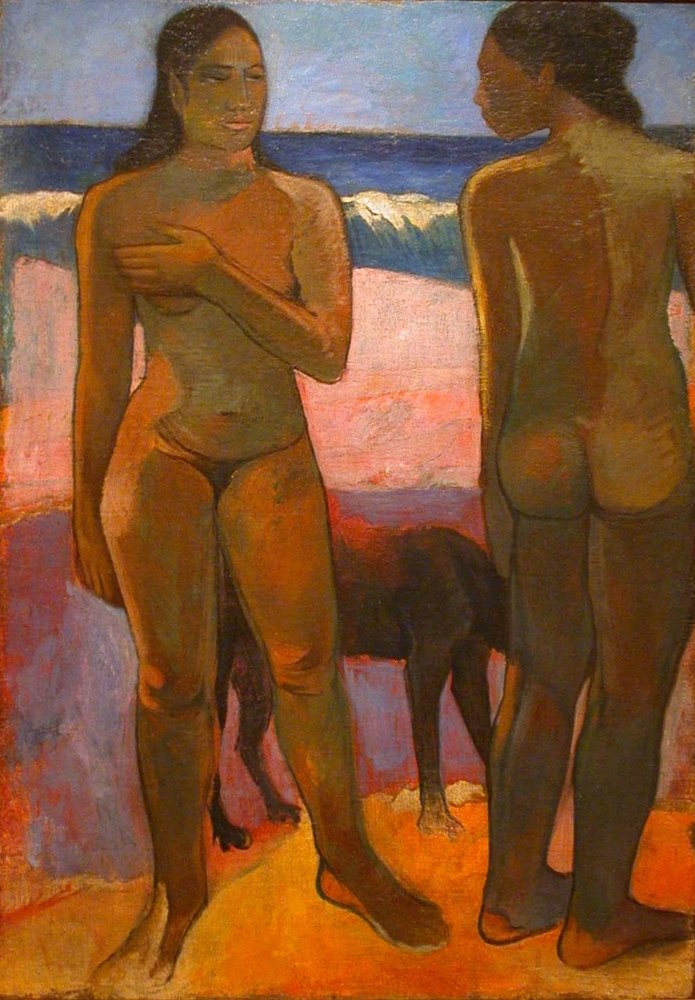 Zwei Akte an einem tahitianischen Strand von Paul Gauguin