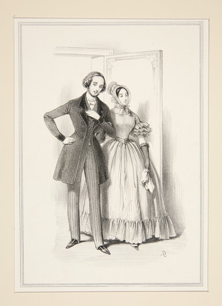 MORGENTOILETTE. Redingotte (sic) aus Ricbouk mit großen Knöpfen... von Paul Gavarni