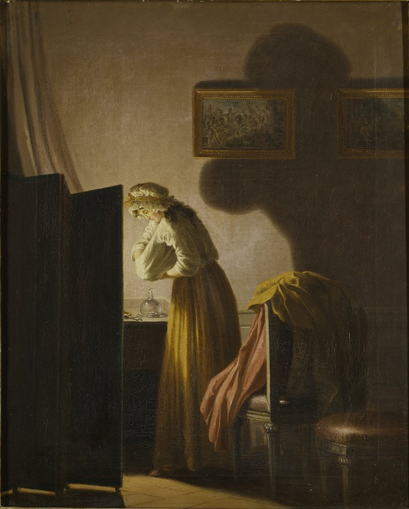 Eine Frau, die bei Kerzenlicht Flöhe fängt von Pehr Hilleström