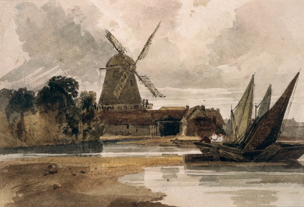 Eine Windmühle an der Themse von Peter de Wint