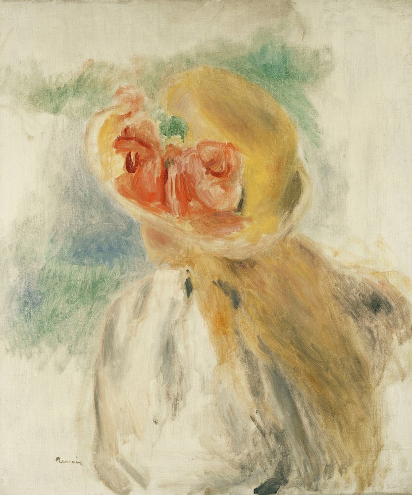 Junges Mädchen mit Blumen im Hut, ca. 1900-1905 von Pierre-Auguste Renoir