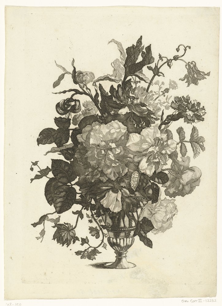 Glasvase mit Blumen (Vasen mit Blumensträußen) von Pieter Schenk (I)