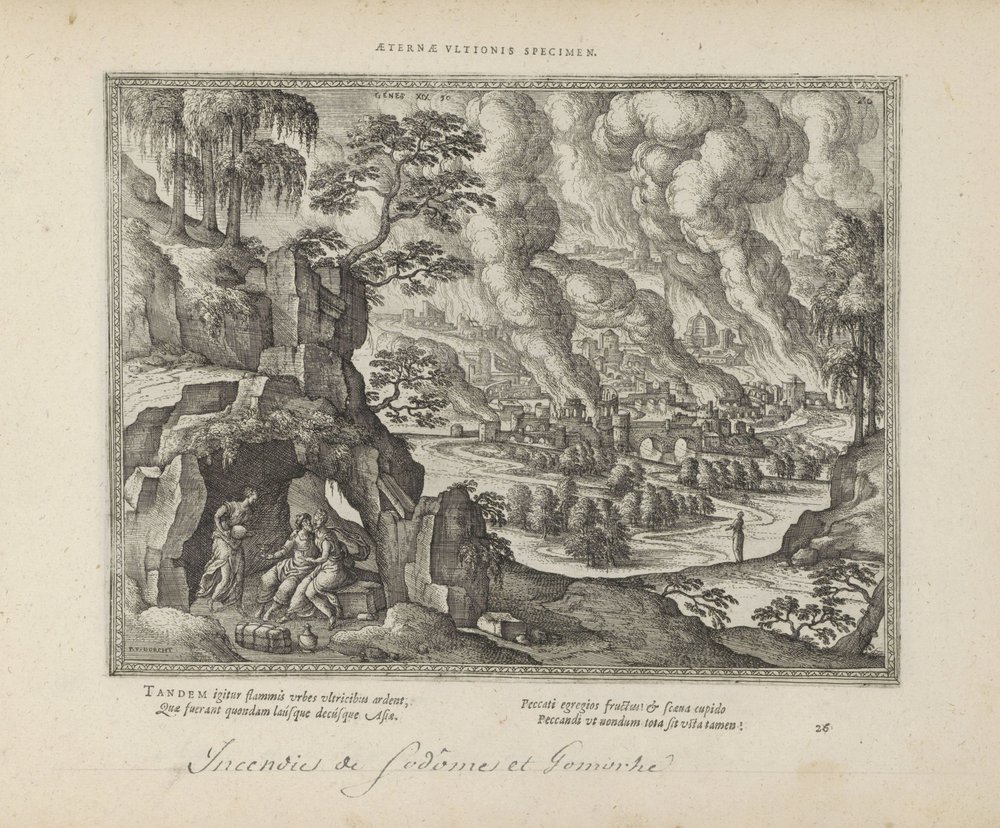 Zerstörung von Sodom und Gomorra / Lot und seine Töchter von Pieter van der Borcht (I)