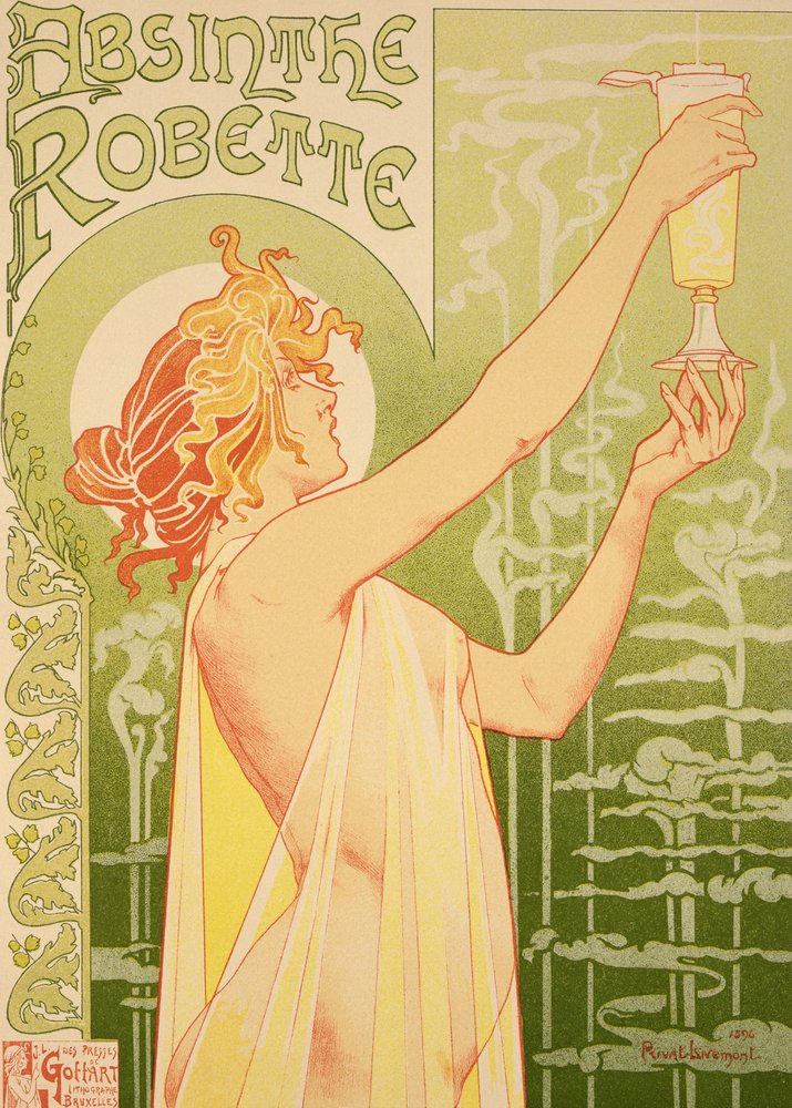 Reproduktion eines Werbeplakats für „Robette Absinthe“, 1896 von Privat Livemont