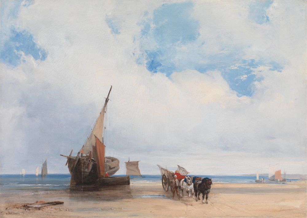 Gestrandete Schiffe und ein Wagen in der Nähe von Trouville von Richard Parkes Bonington