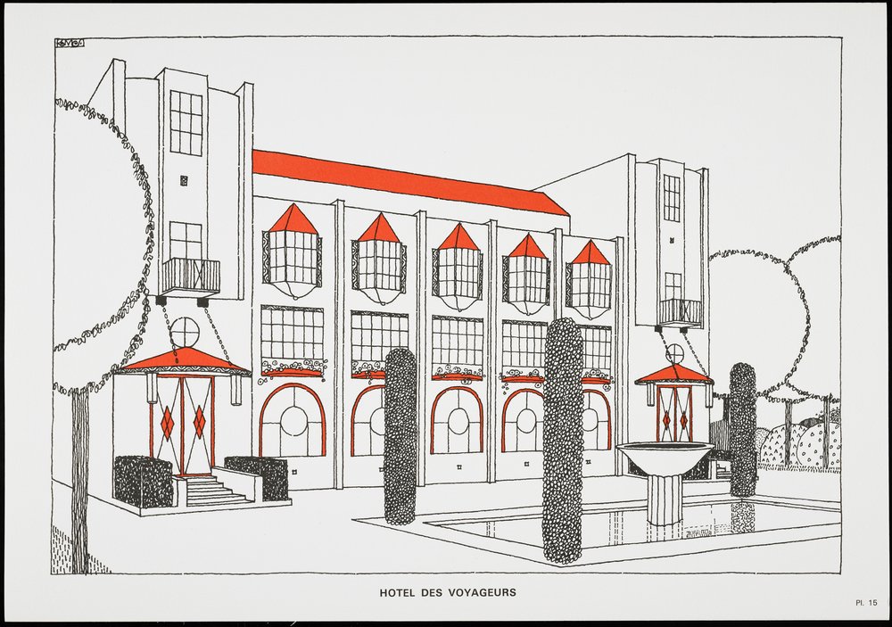 Hôtel des voyageurs, aus Une Cite Moderne, Dessins de Rob Mallet-Stevens Architecte (1987) von Robert Mallet-Stevens