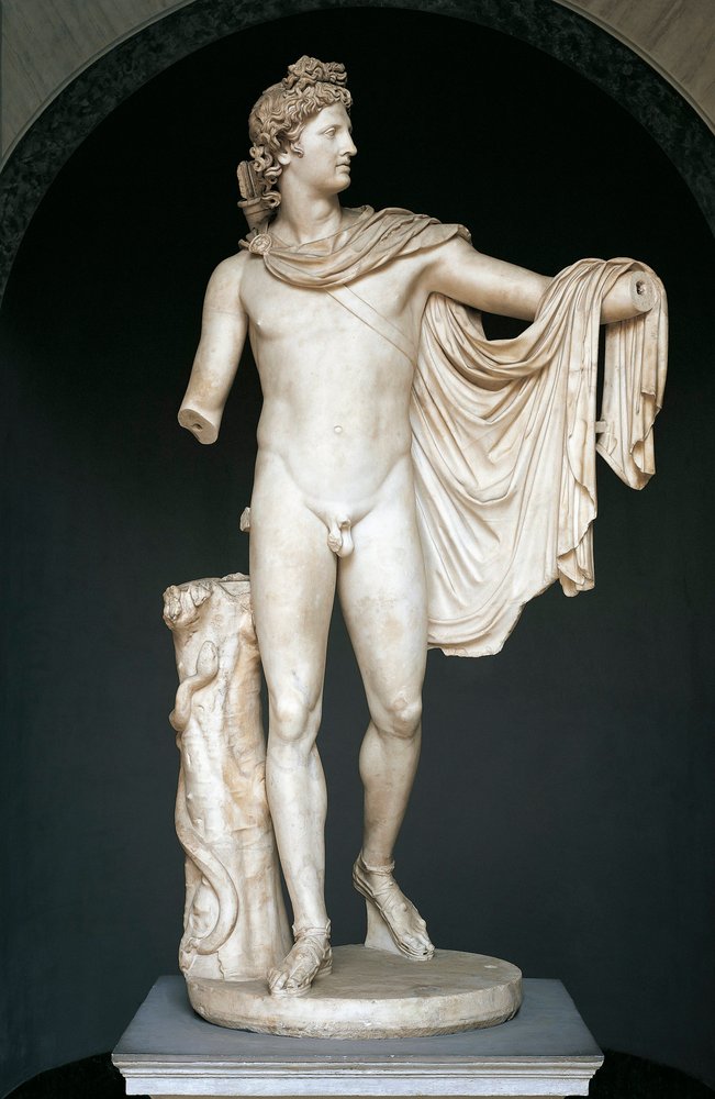 Als Apollo von Belvedere bekannte Statue, Kopie nach einem griechischen Bronzeoriginal aus dem 4. Jahrhundert v. Chr. von Roman