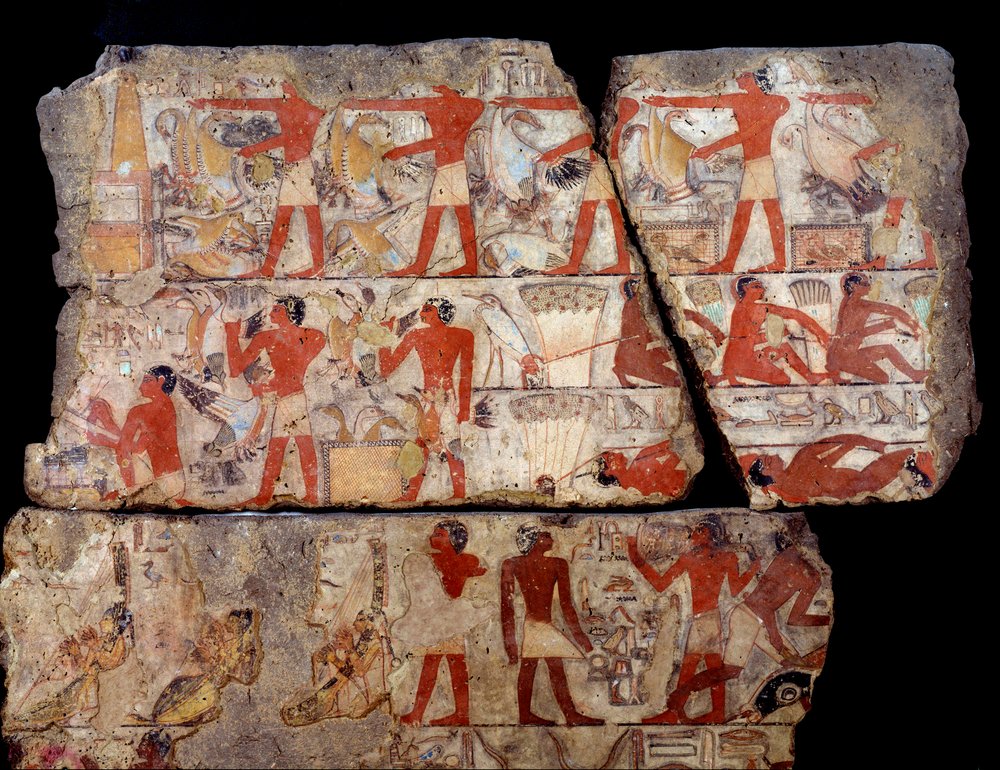 Ägyptische Antike: Malerei der Mastaba von Metchetchi. Szene des täglichen Lebens (Jagd, Fischfang, Opfer) in Ägypten zur Zeit der 6. Dynastie von School Egyptian