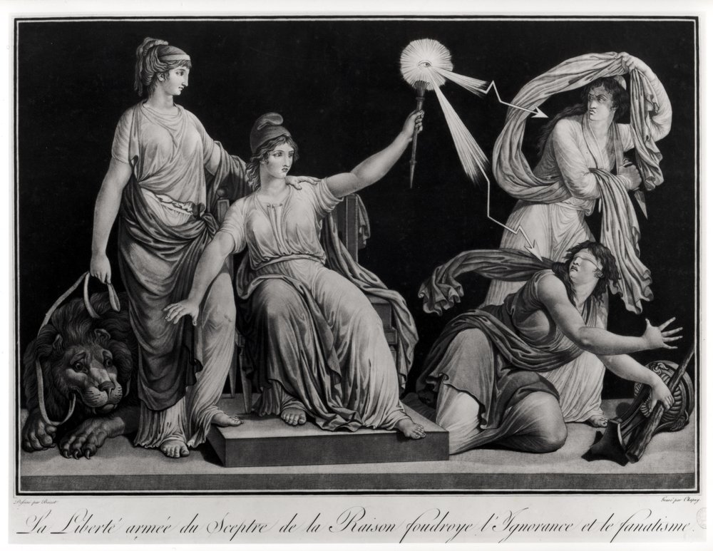 Die mit dem Zepter der Vernunft bewaffnete Freiheit schlägt Unwissenheit und Fanatismus nieder, 1793 von Louis Simon Boizot