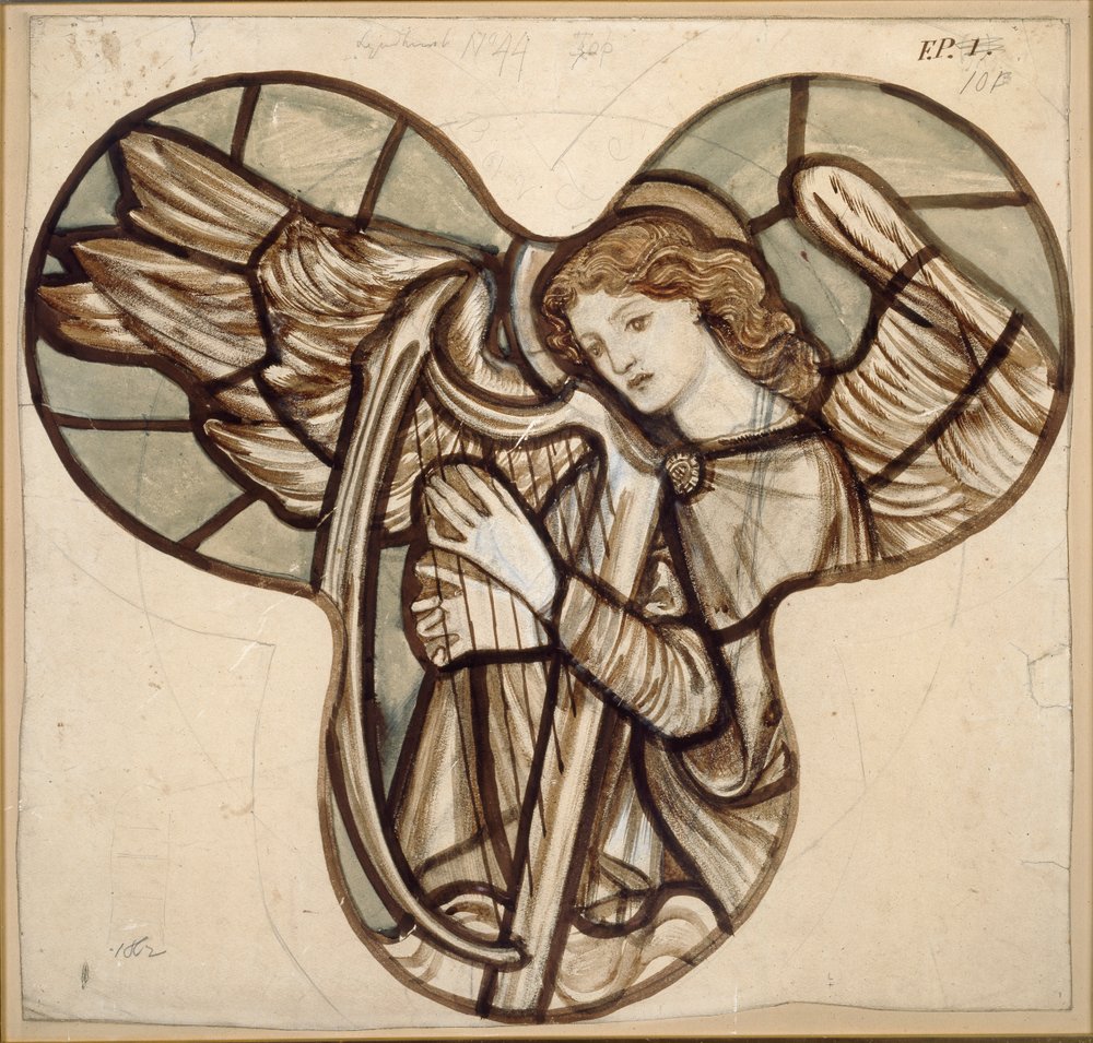 Entwurf für Buntglas in der Lyndhurst Kirche: Ein Engel mit Harfe, 1862 von Sir Edward Coley Burne Jones